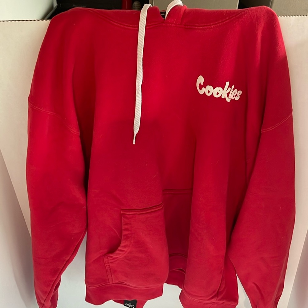 Cookies Hoodie. Red. "Thank you for smoking with us”. L